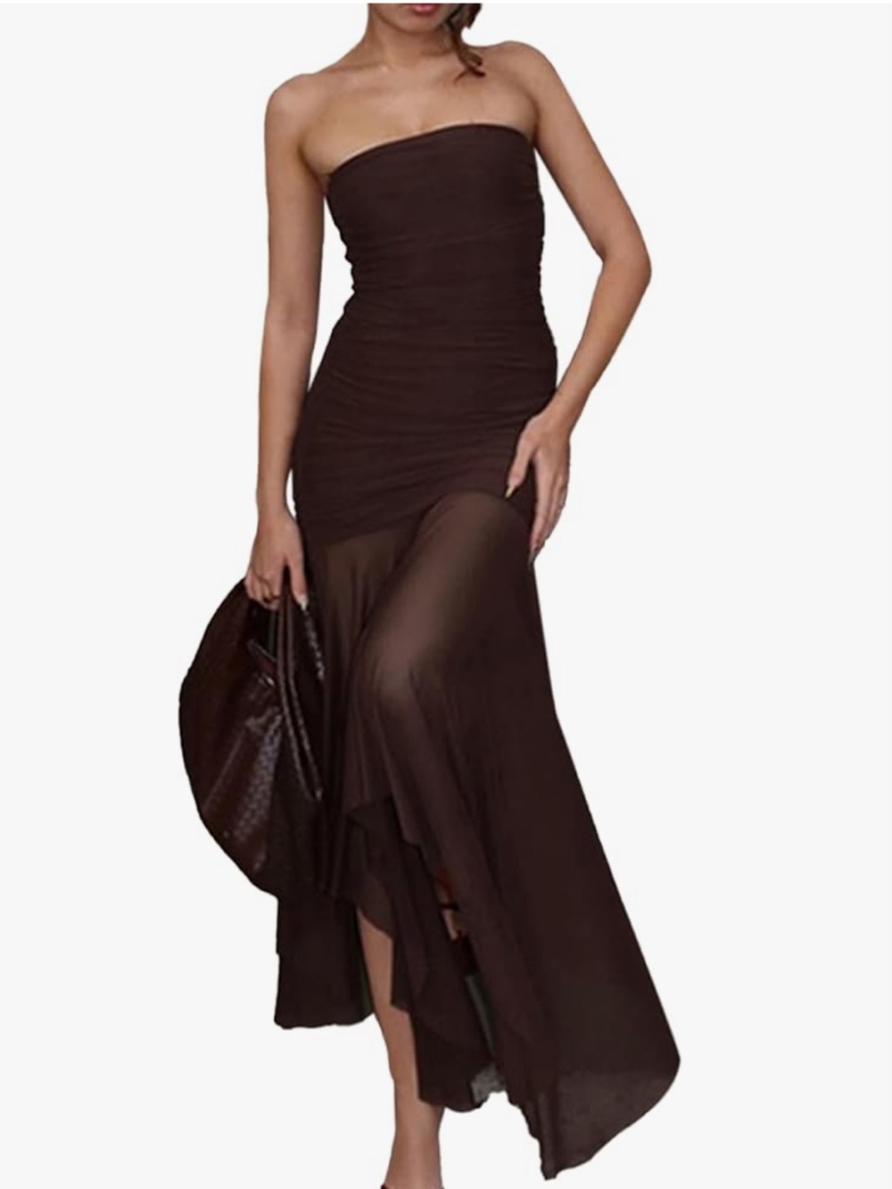 Strapless Brown Mesh Dress